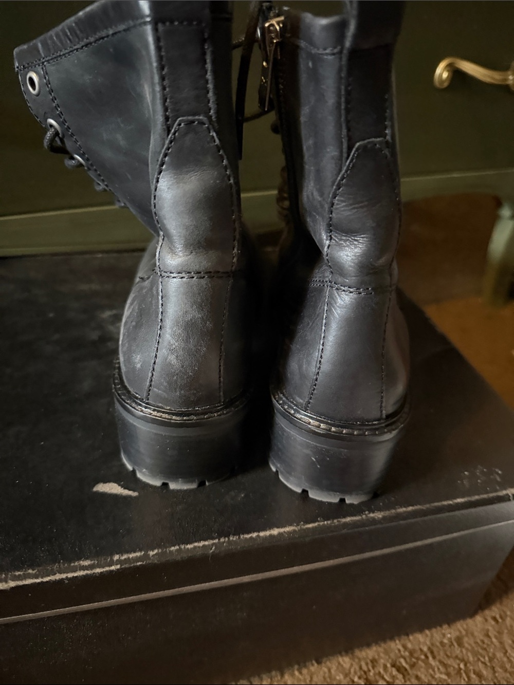 Frye Black Leather Lace-Up Combat Boots for Women - Picture 4 of 7